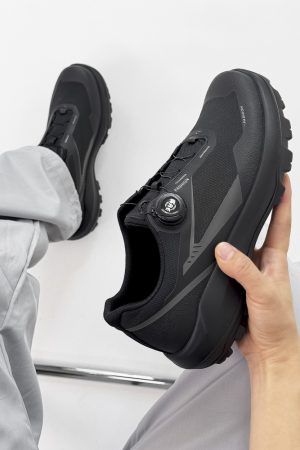 Breathable Black Cushioning Hiking Shoes for Men, Non-Slip Outdoor Walking and Running Commuter Shoes, Comfortable Sports Footwear