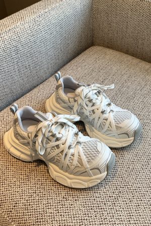 Breathable Genuine Leather Mesh Thick-Soled Dad Shoes for Women - Height-Increasing Casual Sports Shoes for Spring 2025