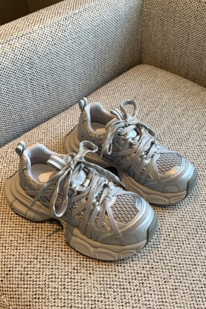 Breathable Genuine Leather Mesh Thick-Soled Dad Shoes for Women - Height-Increasing Casual Sports Shoes for Spring 2025