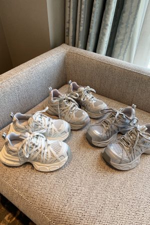 Breathable Genuine Leather Mesh Thick-Soled Dad Shoes for Women - Height-Increasing Casual Sports Shoes for Spring 2025