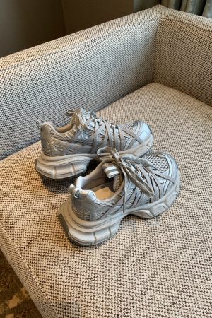 Breathable Genuine Leather Mesh Thick-Soled Dad Shoes for Women - Height-Increasing Casual Sports Shoes for Spring 2025