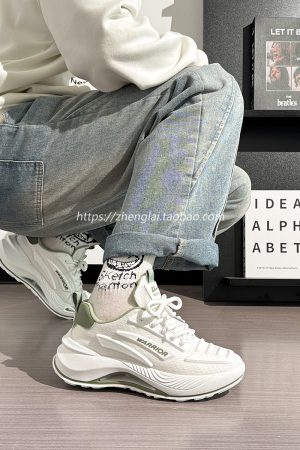 Breathable Mesh Casual Sports Shoes for Men - Summer Soft Sole Height-Increasing Minimalist Dad Sneakers - Popular Little White Shoes