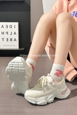 Breathable Mesh Dad Shoes for Women - Height-Increasing Casual Sports Sneakers - Versatile White Footwear for Sweet Girls 2025 Style