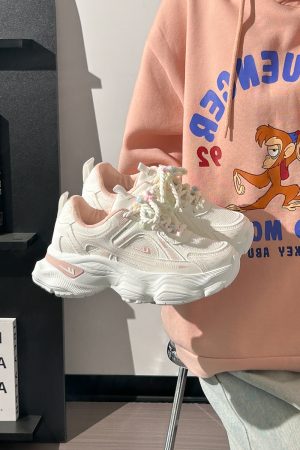 Breathable Mesh Dad Shoes for Women - Height-Increasing Casual Sports Sneakers - Versatile White Footwear for Sweet Girls 2025 Style