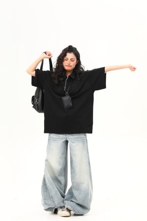 Bright Line Camo Design Retro Short Sleeve T-Shirt, Unisex Polo Collar, Heavyweight Style, 90s American Fashion