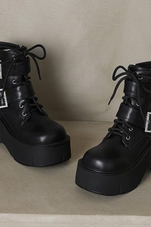 British Style Belt Buckle Thick-Soled Short Boots for Women - Fashionable Platform Martin Work Boots