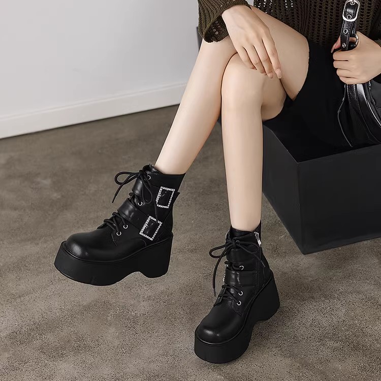 British Style Belt Buckle Thick-Soled Short Boots for Women - Fashionable Platform Martin Work Boots British Style Belt Buckle Thick-Soled Short Boots for Women - Fashionable Platform Martin Work Boots