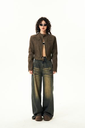 Brown Leather Motorcycle Jacket for Women – Sexy Slim Fit, American Retro Style, Autumn Trend, Short Design