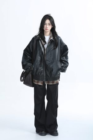 Brown Motorcycle PU Leather Jacket for Women - Vintage American Retro Style, Loose Fit, Autumn Fashion, Trendy Outerwear