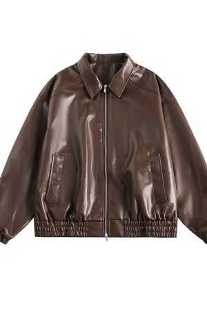 Brown Motorcycle PU Leather Jacket for Women - Vintage American Retro Style, Loose Fit, Autumn Fashion, Trendy Outerwear