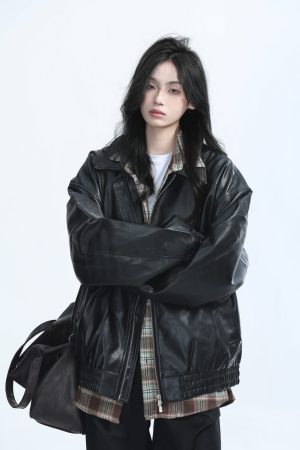 Brown Motorcycle PU Leather Jacket for Women - Vintage American Retro Style, Loose Fit, Autumn Fashion, Trendy Outerwear