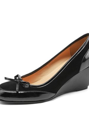 Brown Suede Bow Wedge Heels for Women - Spring Summer 2025 Elegant Cutout Design, Y2K Inspired Fashion