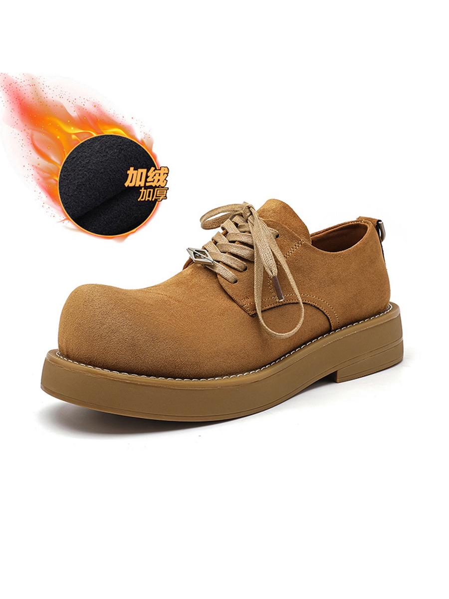 Brown Suede Derby Shoes for Men and Women - Low-Top Thick-Soled Height-Increasing Mickey Style Boots Brown Suede Derby Shoes for Men and Women - Low-Top Thick-Soled Height-Increasing Mickey Style Boots