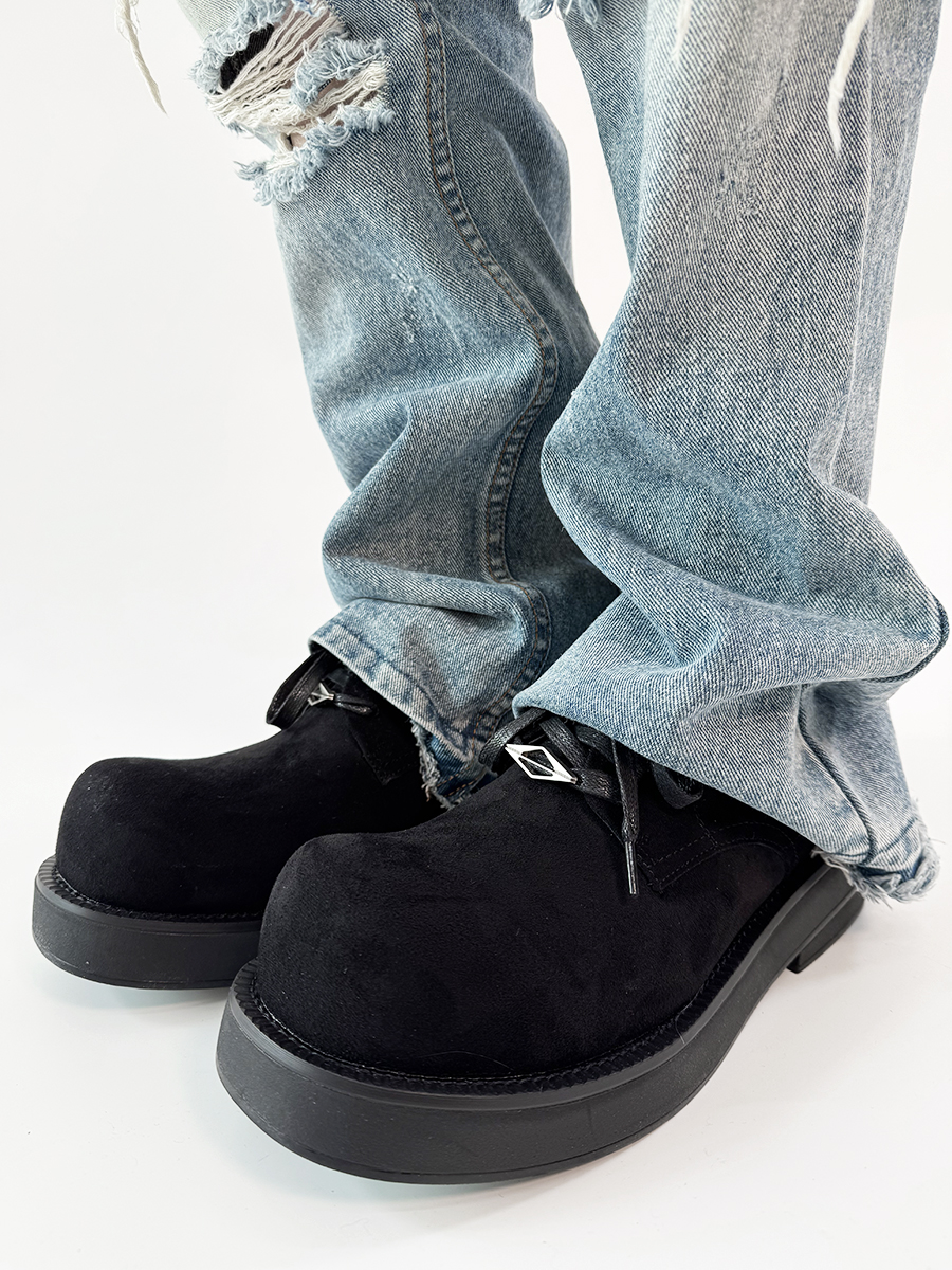 Brown Suede Derby Shoes for Men and Women - Low-Top Thick-Soled Height-Increasing Mickey Style Boots Brown Suede Derby Shoes for Men and Women - Low-Top Thick-Soled Height-Increasing Mickey Style Boots