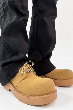 Brown Suede Derby Shoes for Men and Women - Low-Top Thick-Soled Height-Increasing Mickey Style Boots