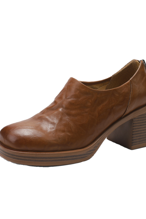 Brown Vintage Italian-Style Soft Sole Ankle Boots with Back Zipper â€“ 6.5 cm Heel, Comfortable Cow Leather Footwear