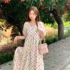 Bubble Neon Polka Dot Linen Dress for Women - Summer Puff Sleeve Long Skirt, Vintage Style Dopamine Outfit