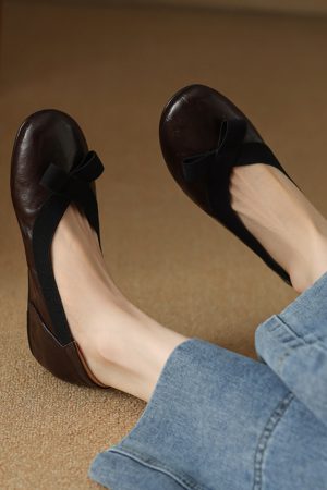 Burgundy Lambskin Ballet Flats for Women - Soft Bottom, Hidden Height, Summer Style, Large Size 41-42, Comfortable Fashion Footwear