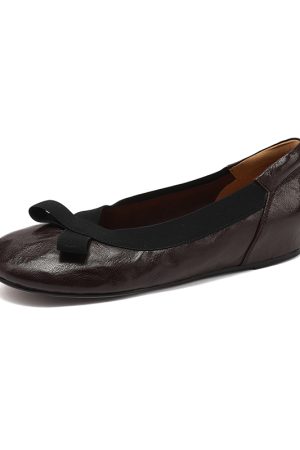 Burgundy Lambskin Ballet Flats for Women - Soft Bottom, Hidden Height, Summer Style, Large Size 41-42, Comfortable Fashion Footwear