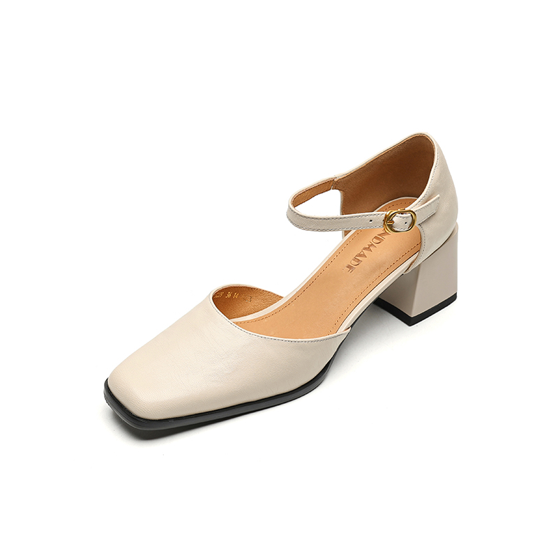 Burgundy Sheepskin High Heeled Chunky Heel Sandals for Women - Square Toe Hollow One-Strap Closed-Toe Style for Summer 2025 Burgundy Sheepskin High Heeled Chunky Heel Sandals for Women - Square Toe Hollow One-Strap Closed-Toe Style for Summer 2025