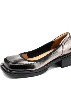 Burgundy Square-Toe Low-Heeled Loafers for Women - Stylish Leather Mid-Heel Shoes, Size 41, Perfect for Casual or Office Wear