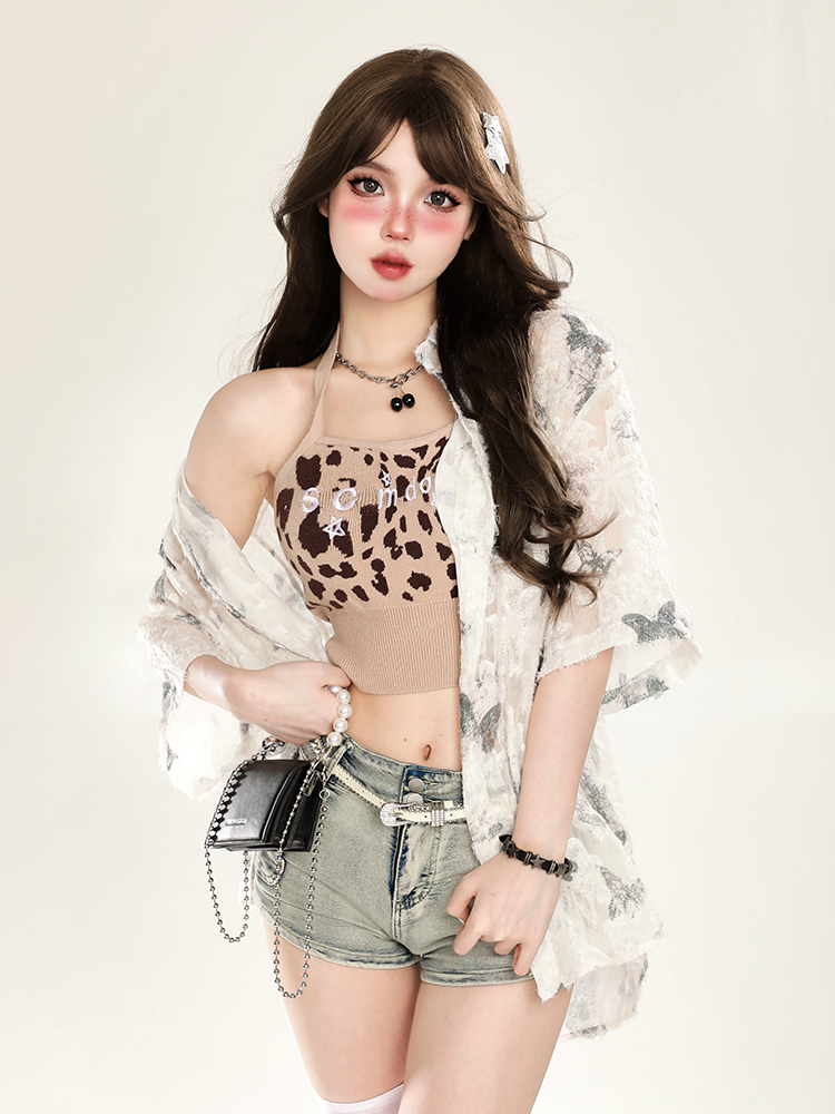 Butterfly Print Short Sleeve Shirt for Women - Summer Sun Protection Loose Cardigan Top Butterfly Print Short Sleeve Shirt for Women - Summer Sun Protection Loose Cardigan Top