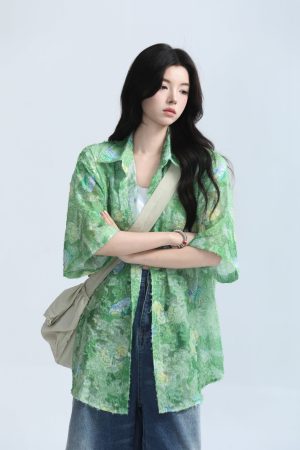 Butterfly Print Short Sleeve Shirt for Women, Lightweight & Sheer, Loose Fit, Summer Fashion, Sun Protection, Trendy Casual Top