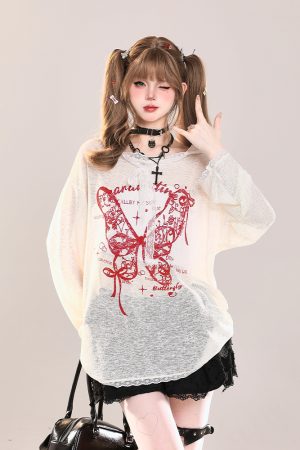 Butterfly Print Short-Sleeve T-Shirt for Women - American Style Casual Summer Top, Sweet & Spicy Loose Fit Sun Protection Cover-Up