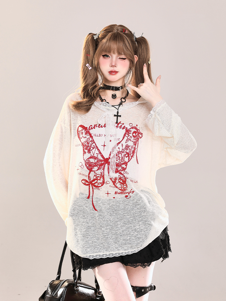 Butterfly Print Short-Sleeve T-Shirt for Women - American Style Casual Summer Top, Sweet & Spicy Loose Fit Sun Protection Cover-Up Butterfly Print Short-Sleeve T-Shirt for Women - American Style Casual Summer Top, Sweet & Spicy Loose Fit Sun Protection Cover-Up