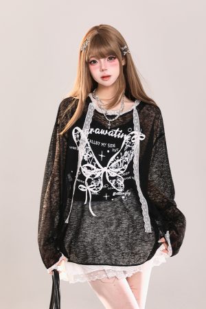 Butterfly Print Short-Sleeve T-Shirt for Women - American Style Casual Summer Top, Sweet & Spicy Loose Fit Sun Protection Cover-Up