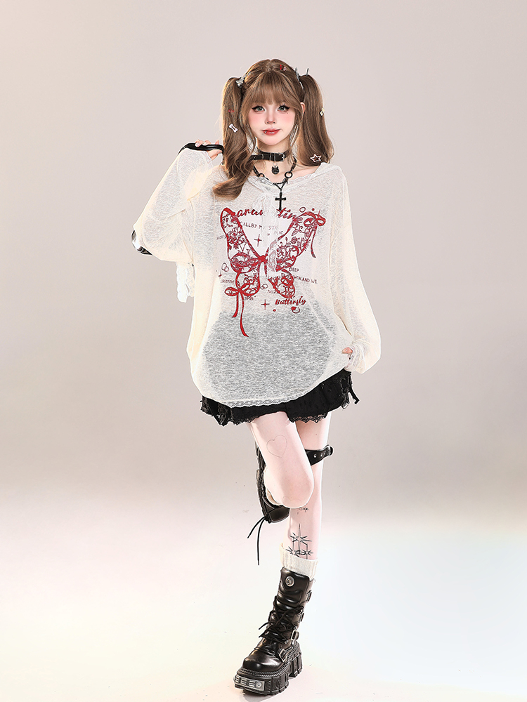 Butterfly Print Short-Sleeve T-Shirt for Women - American Style Casual Summer Top, Sweet & Spicy Loose Fit Sun Protection Cover-Up Butterfly Print Short-Sleeve T-Shirt for Women - American Style Casual Summer Top, Sweet & Spicy Loose Fit Sun Protection Cover-Up