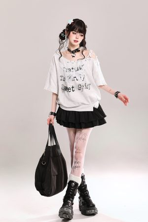 Butterfly Print Tie Shoulder Short-Sleeve T-Shirt for Women - American Style Loose Off-Shoulder Summer Top