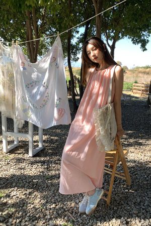 Butterfly Spirit Flower Embroidered Sleeveless Summer Dress for Women - Vintage Loose Layered Vacation Tank Dress