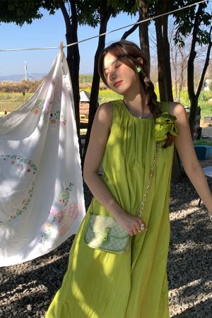 Butterfly Spirit Flower Embroidered Sleeveless Summer Dress for Women - Vintage Loose Layered Vacation Tank Dress