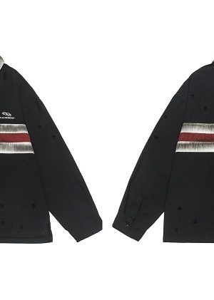 California Vintage Striped Spliced Polo Collar Sweatshirt - Unisex Long Sleeve, Versatile, Washable, American Dirty Dye Style