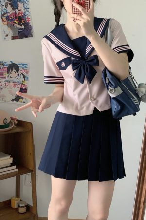 Camellia Women's Waist-Defined JK Uniform Sailor Suit Top - Summer Short Sleeve College Style with Three-Volume Design