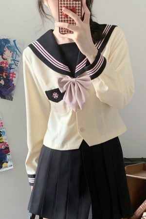 Camellia Women's Waist-Defined JK Uniform Sailor Suit Top - Summer Short Sleeve College Style with Three-Volume Design