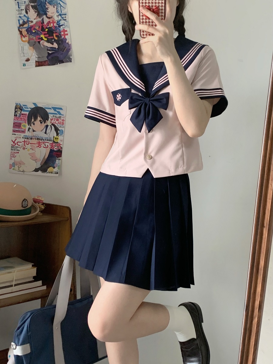 Camellia Women's Waist-Defined JK Uniform Sailor Suit Top - Summer Short Sleeve College Style with Three-Volume Design Camellia Women's Waist-Defined JK Uniform Sailor Suit Top - Summer Short Sleeve College Style with Three-Volume Design