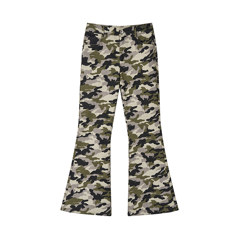 Camo Workwear Casual Split Slim-Fit Flared Wide-Leg Retro Chic Long Pants for Women - Trendy Y2K Fashion Camo Workwear Casual Split Slim-Fit Flared Wide-Leg Retro Chic Long Pants for Women - Trendy Y2K Fashion