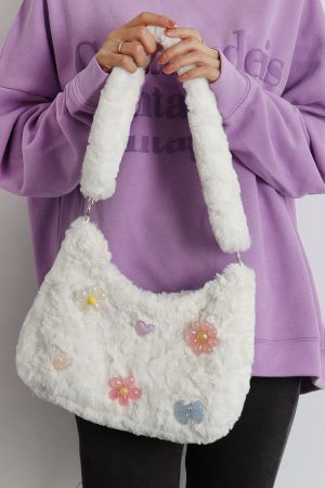 Candy Pink Plush Underarm Bag for Women - Sweet Strawberry Leopard Print Crossbody Tote - Cute Small Niche Style