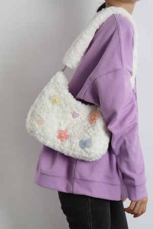 Candy Pink Plush Underarm Bag for Women - Sweet Strawberry Leopard Print Crossbody Tote - Cute Small Niche Style