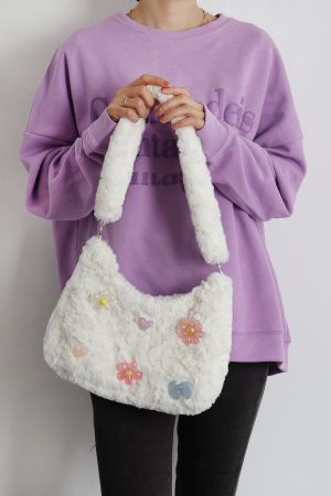 Candy Pink Plush Underarm Bag for Women - Sweet Strawberry Leopard Print Crossbody Tote - Cute Small Niche Style