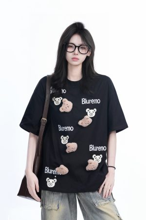 Cartoon Graphic Pink Short Sleeve T-Shirt for Women - Fun Summer Design, Loose Fit, Casual Style