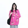 Cartoon Graphic Pink Short Sleeve T-Shirt for Women - Fun Summer Design, Loose Fit, Casual Style