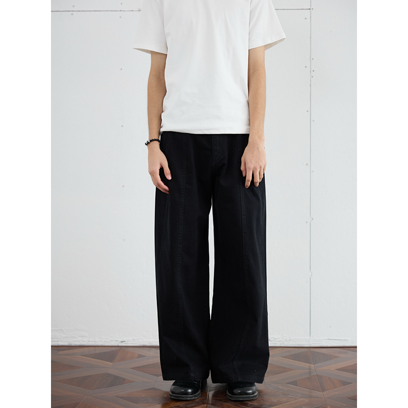 Casual Deconstructed Patchwork Wide-Leg Pants for Men - Straight Loose Fit Long Trousers, American Street Style Casual Deconstructed Patchwork Wide-Leg Pants for Men - Straight Loose Fit Long Trousers, American Street Style