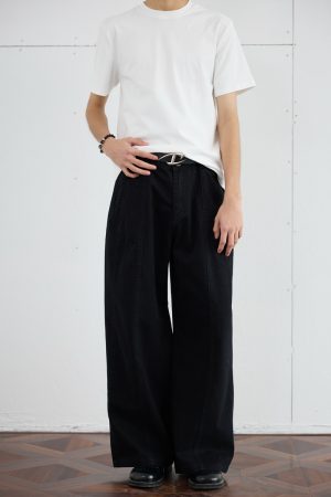 Casual Deconstructed Patchwork Wide-Leg Pants for Men - Straight Loose Fit Long Trousers, American Street Style