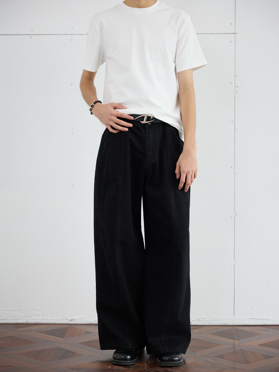 Casual Deconstructed Patchwork Wide-Leg Pants for Men - Straight Loose Fit Long Trousers, American Street Style Casual Deconstructed Patchwork Wide-Leg Pants for Men - Straight Loose Fit Long Trousers, American Street Style