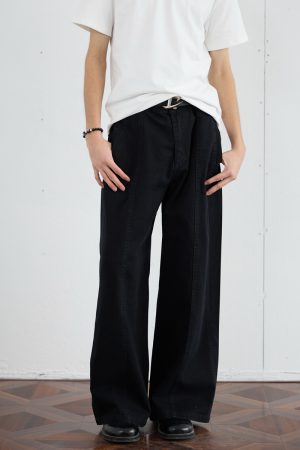 Casual Deconstructed Patchwork Wide-Leg Pants for Men - Straight Loose Fit Long Trousers, American Street Style