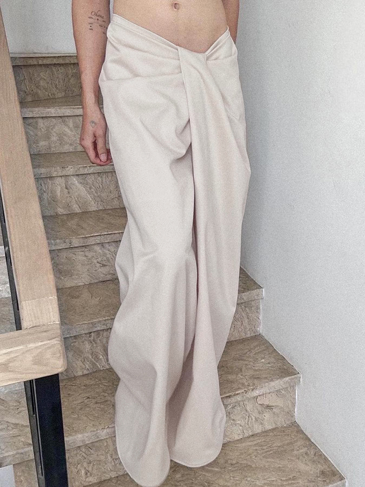 Casual Irregular Low-Waist Pleated Wide-Leg Pants for Women - Relaxed Fit Solid Color Long Trousers, Y2K Fashion Casual Irregular Low-Waist Pleated Wide-Leg Pants for Women - Relaxed Fit Solid Color Long Trousers, Y2K Fashion