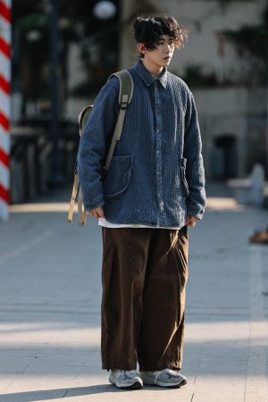 Casual Japanese-Style Pleated Cargo Pants for Men - Trendy Loose-Fit Design with Elastic Waistband and Drape